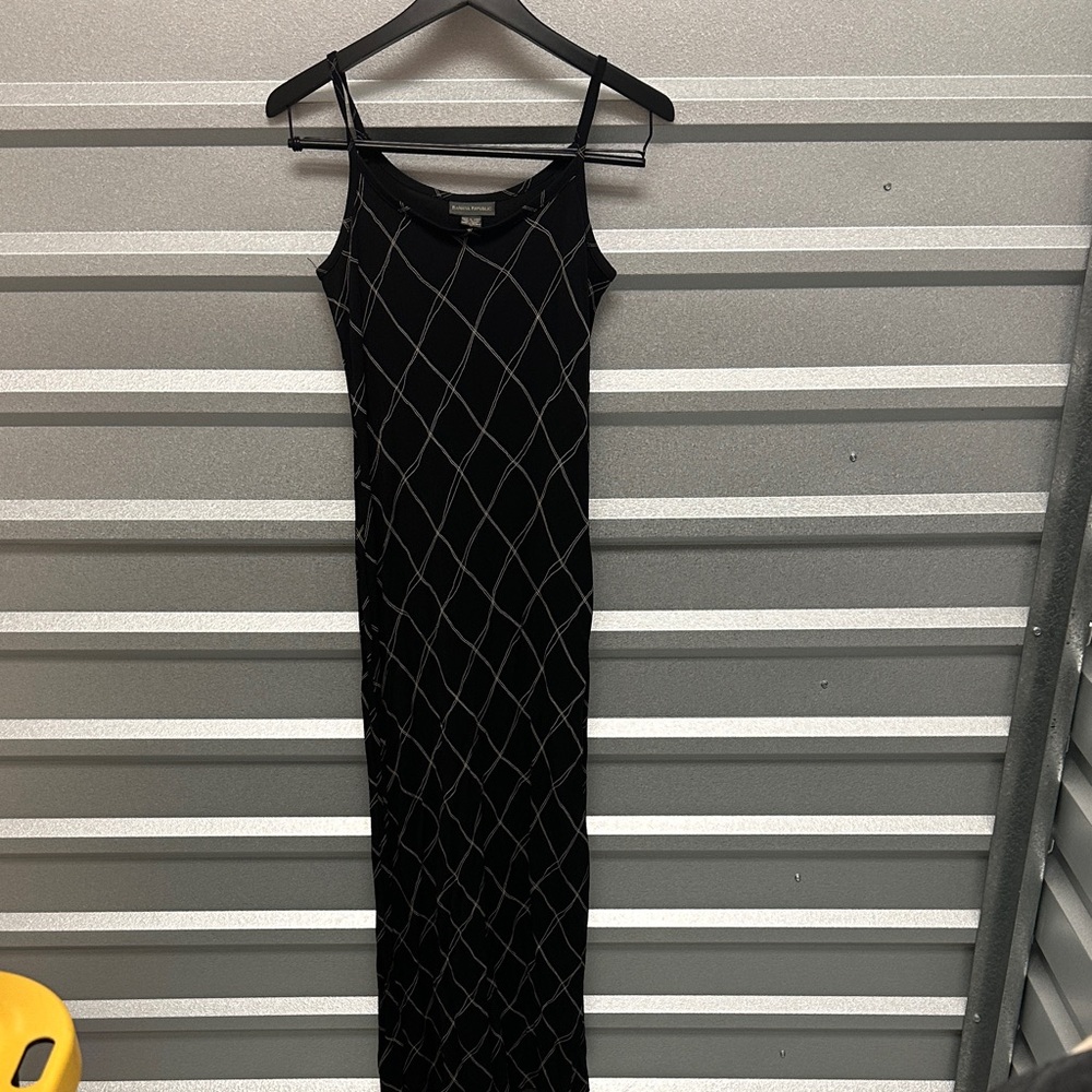 Banana Republic Black/White Maxi Dress Argyle Print Sz Small Everyday Slimmimg - Picture 2 of 7